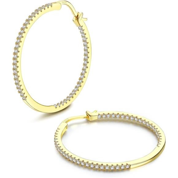 Jewelry 925 Sterling Silver Post Hoop Earrings 14k Gold Plated Hoops
